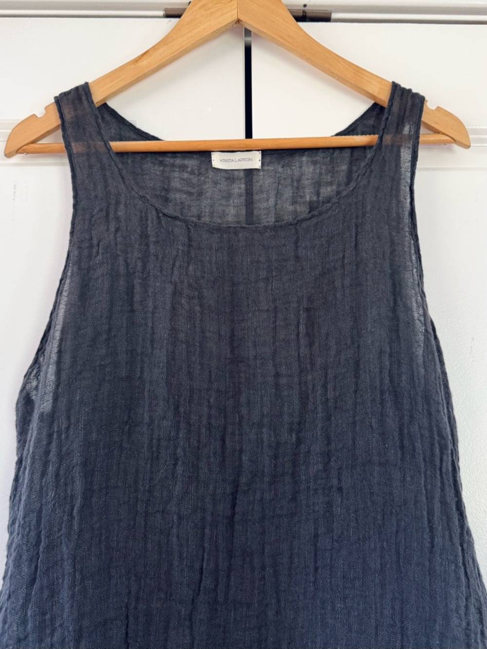 Krista Larson Tank Top Linen Asymmetrical Gray Lagenlook Layering Shirt One Size - Picture 3 of 7